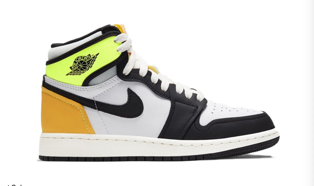 Jordan 1 Retro High White Black Volt University Gold (GS)